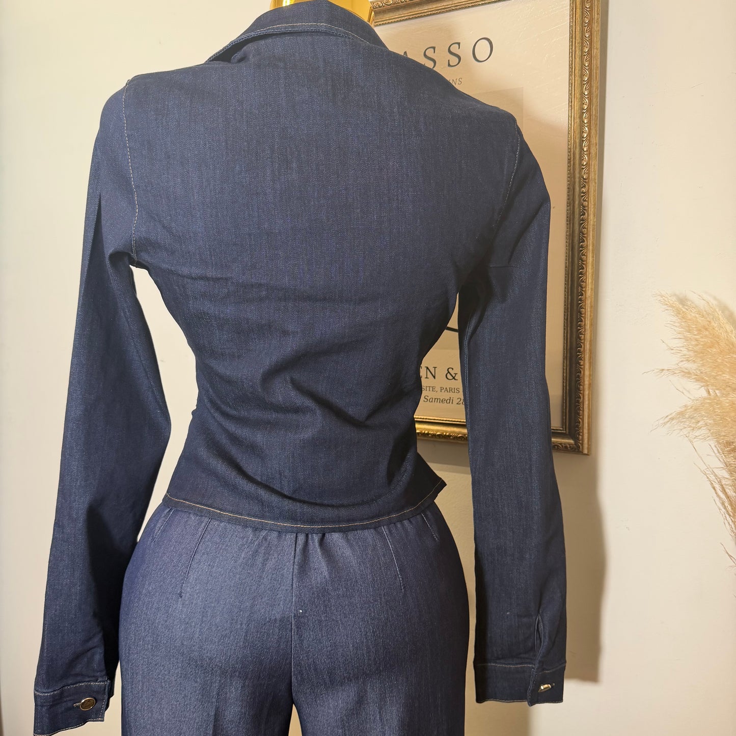 Cinched V-Neck Shirt-Indigo
