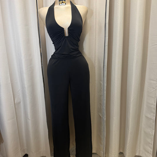 Halter Wire insert Jumpsuit-Black