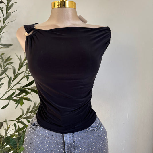 Asymmetrical Top with Gold Detail-Black