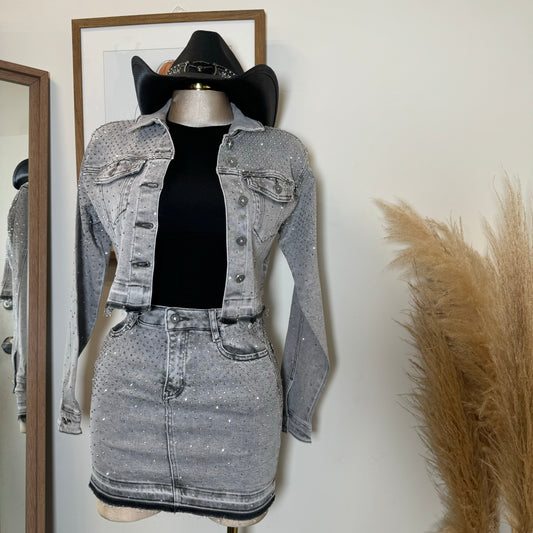 All Rhinestone Skirt -Gray