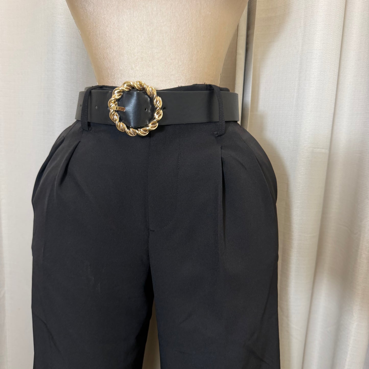 High waisted Pleated Wide leg Trousers-Black
