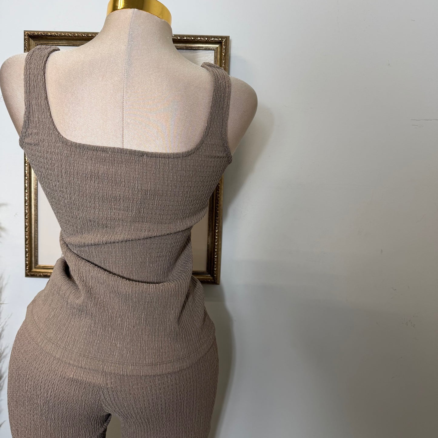 Square neck Vest & Flare Pant set-Khaki