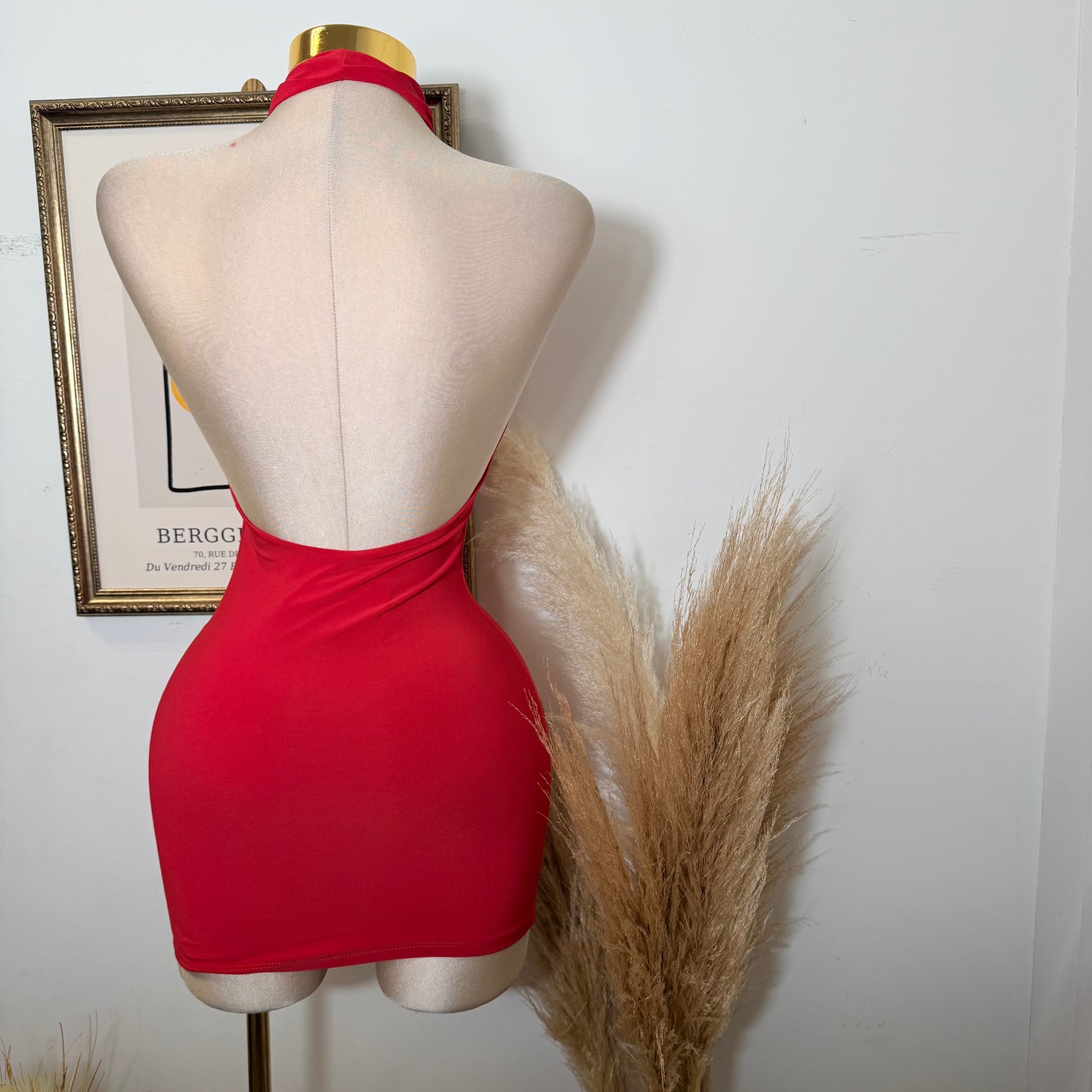 Sleeveless Halter Cowl Neckline Mini Dress-Red