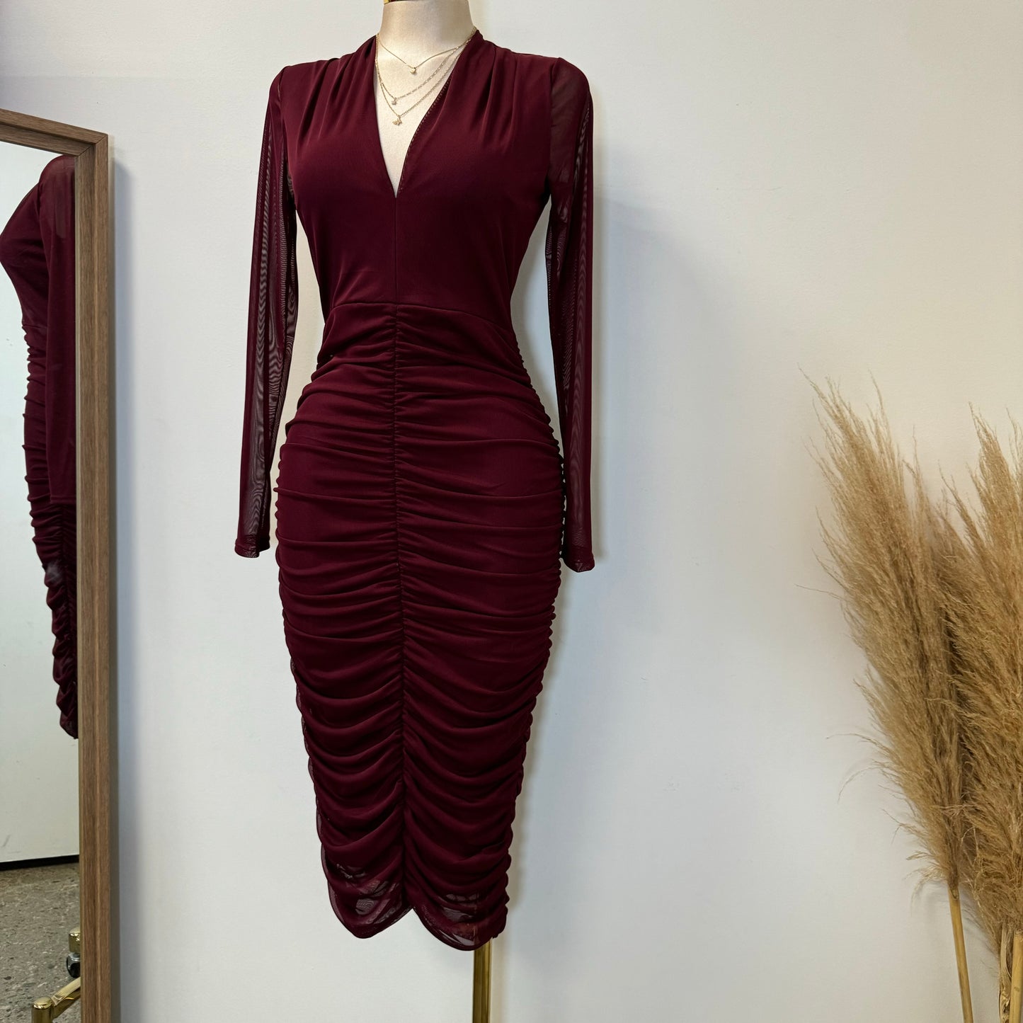 Cherry Mesh Dress-Burgundy