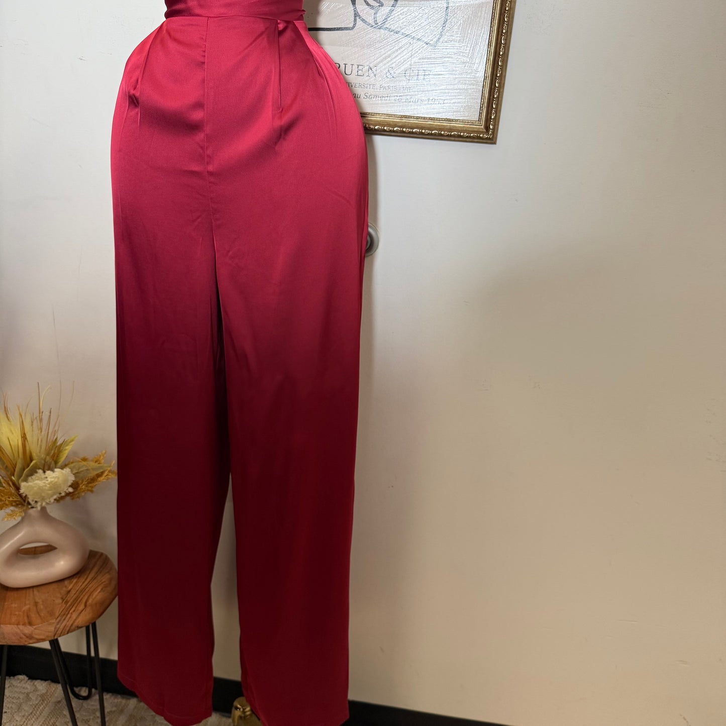 Cowl Halter Neck Wide Leg Jumpsuit-Red