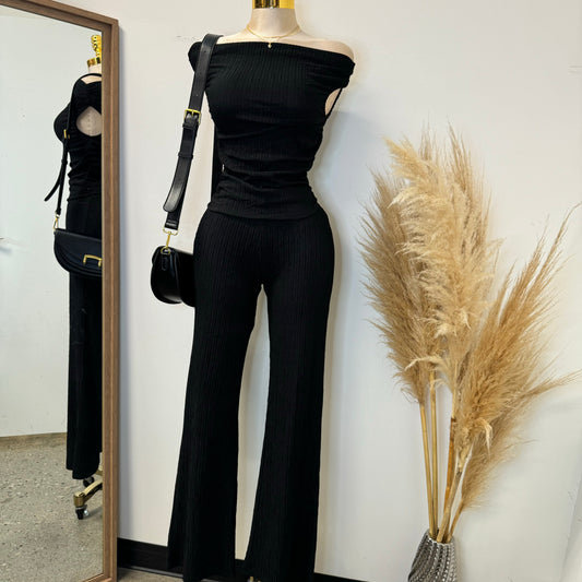 Alizia Two Piece Pant Set-Black