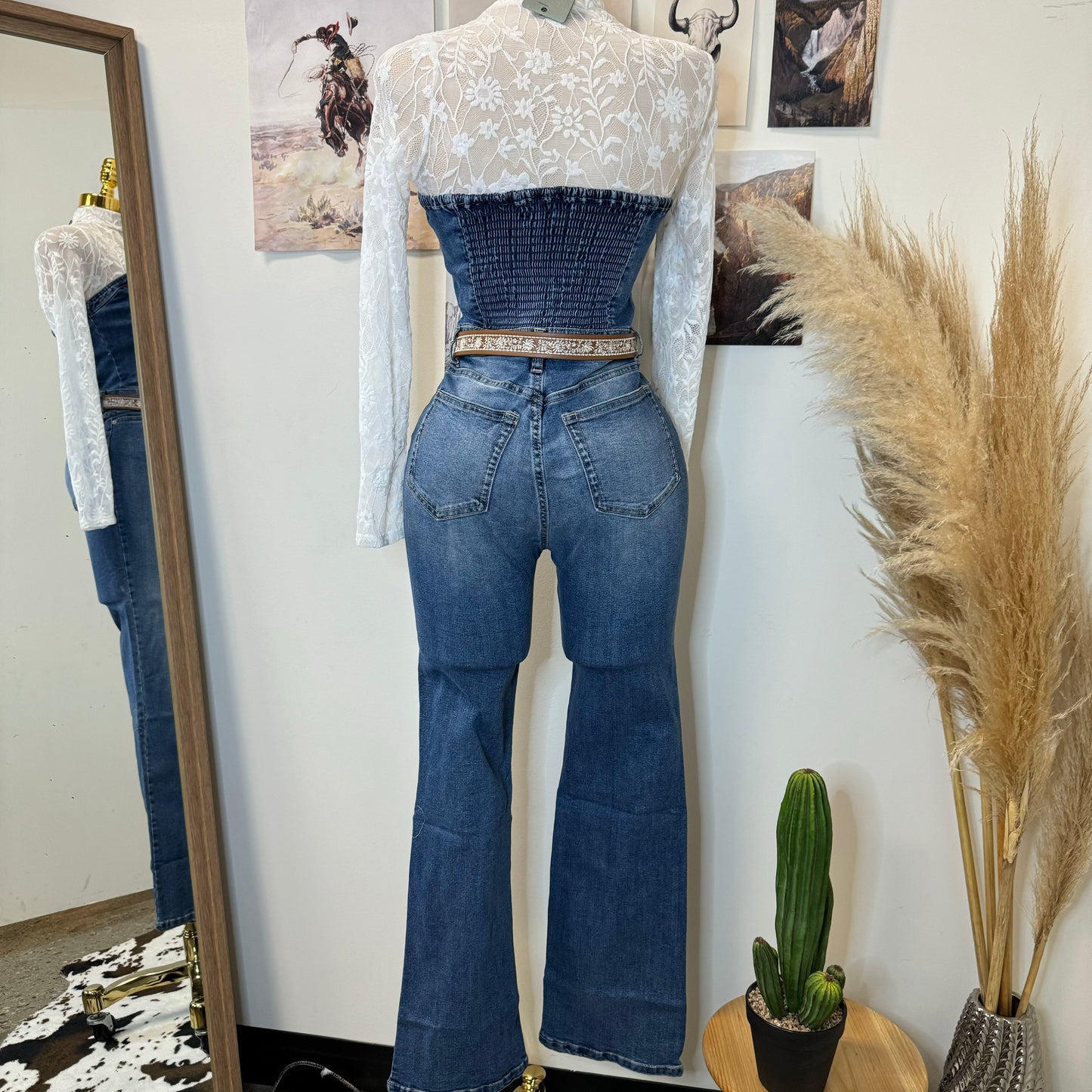 Rodeo Strapless Denim Jumpsuit-Blue