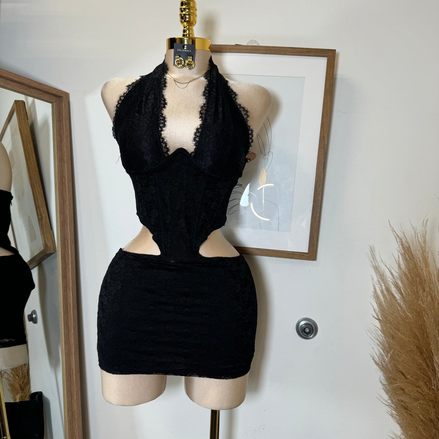 Luna Lace Corset Mini Dress-Black