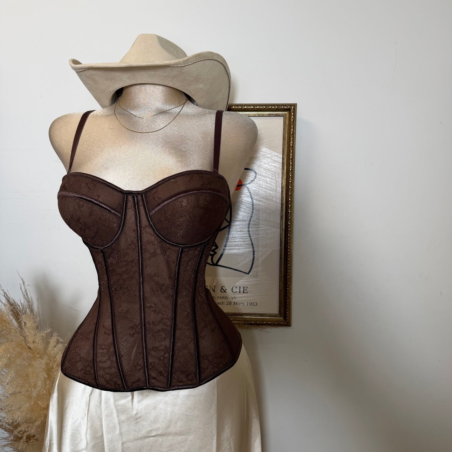Lace Simple Corset-Brown