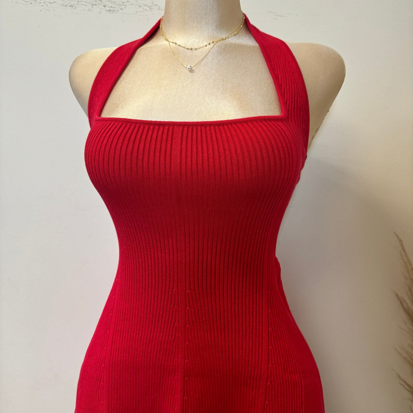 Amren Halter Sweater Dress -Red