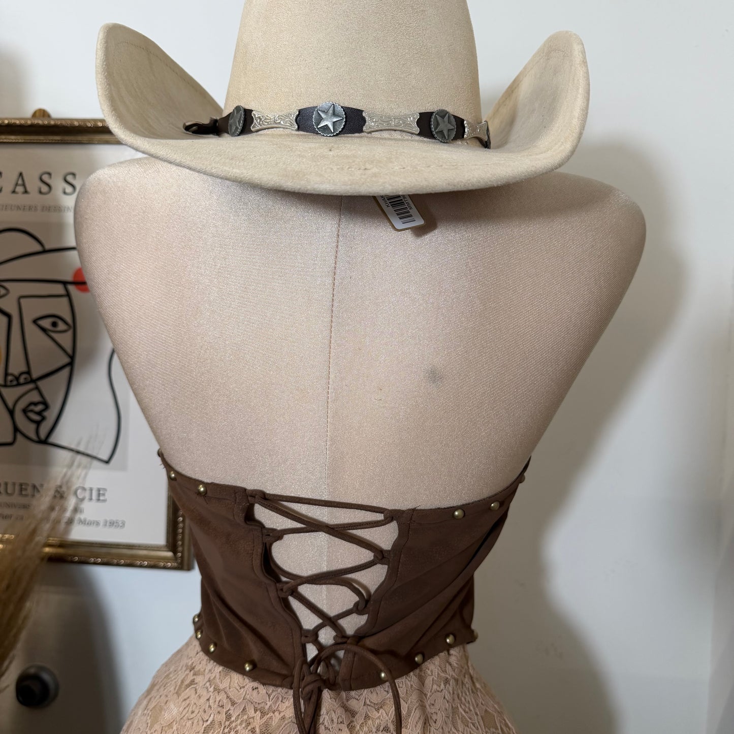 Western Lace Corset Top -Caramel