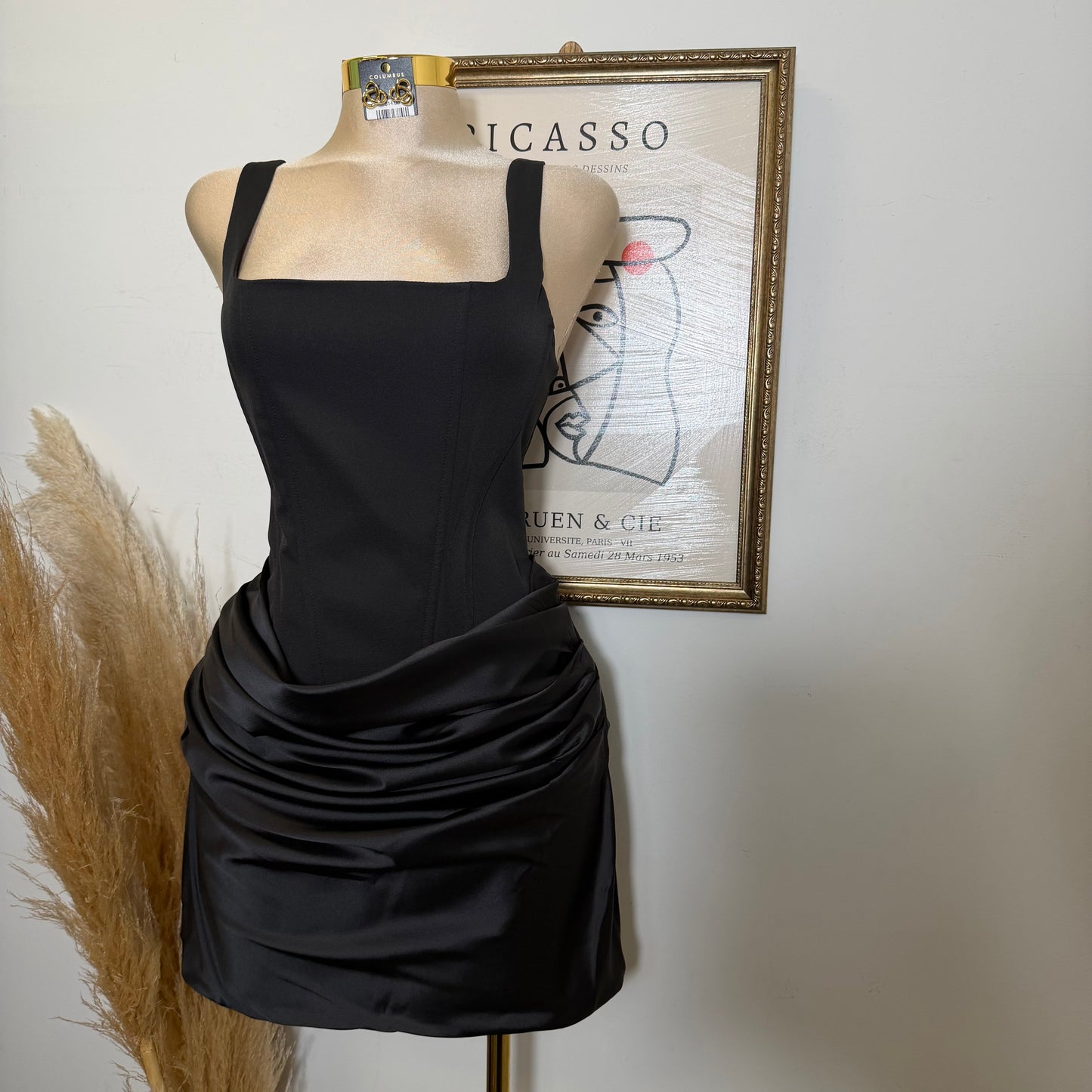 Satin Corset Cutout Mini Dress-Black