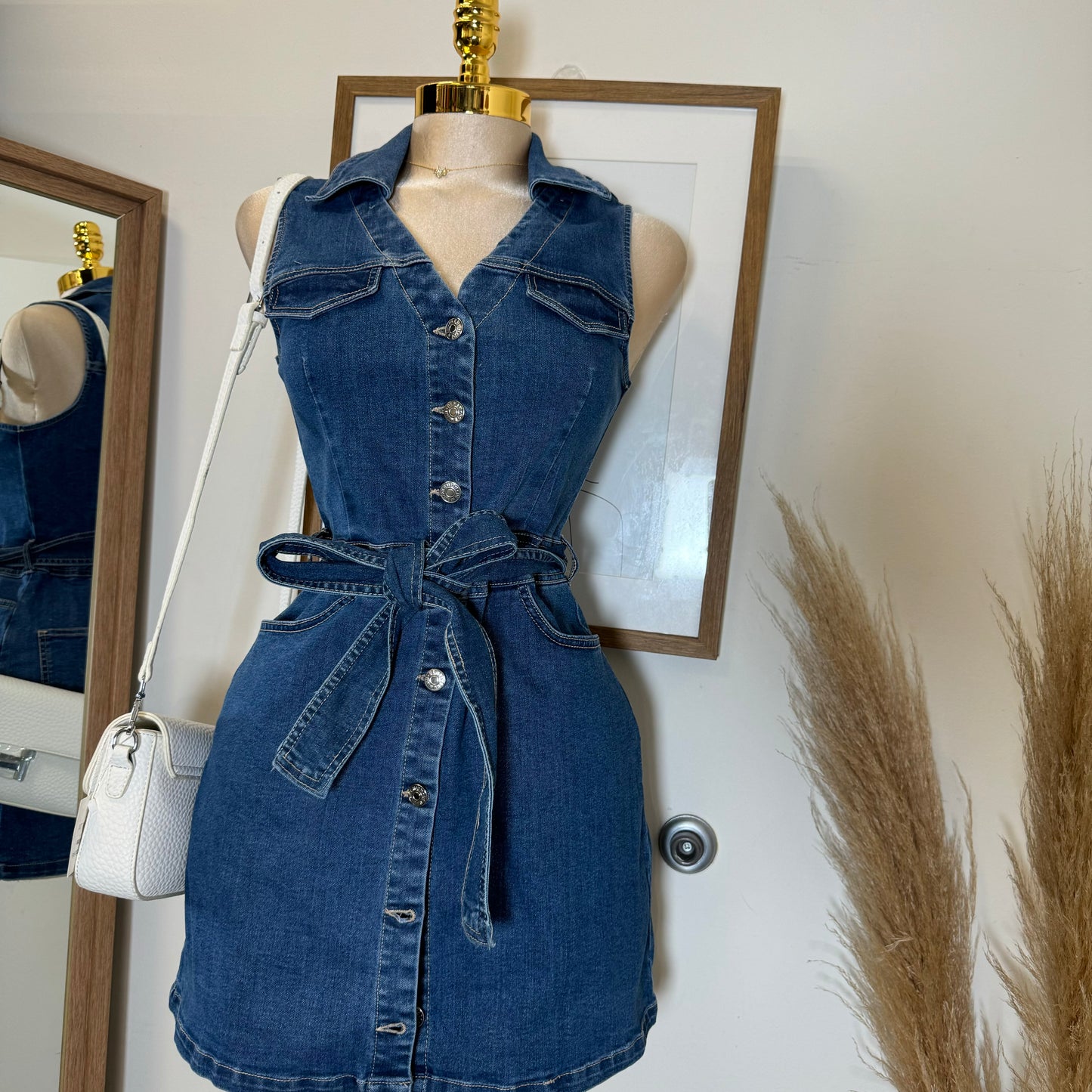 Vaquera Denim Belt Dress-Blue