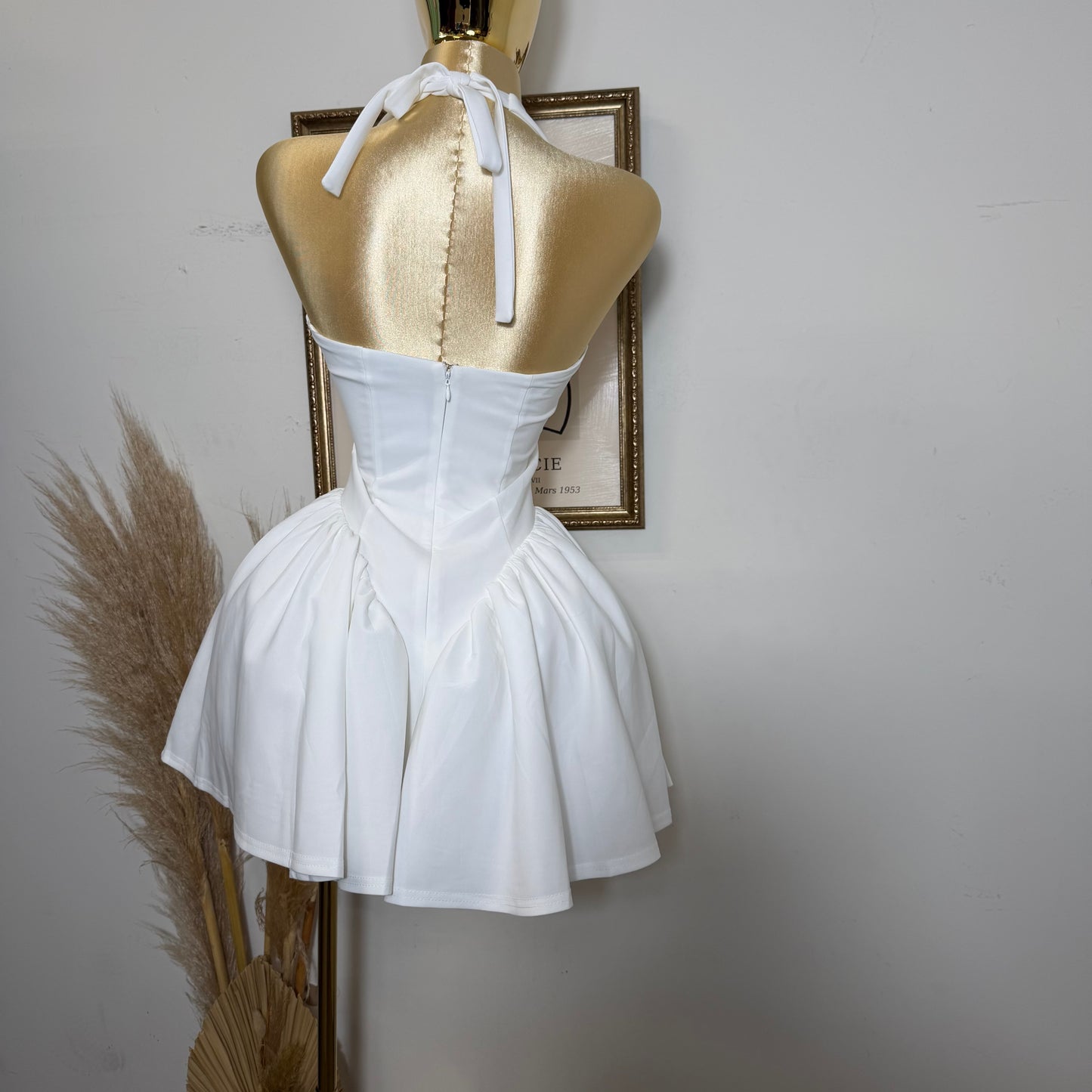 Halter Drop Waist Mini Dress-White