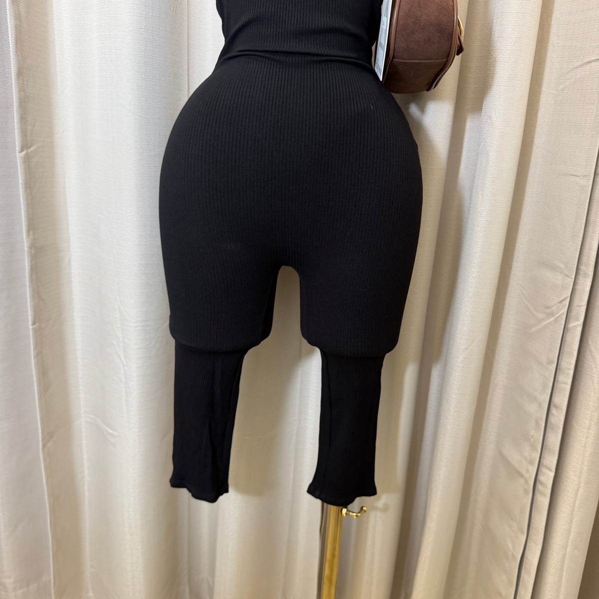 Short sleeve Capri Romper-Black