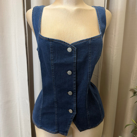 PL-Denim Button Up Vest-Dk Denim