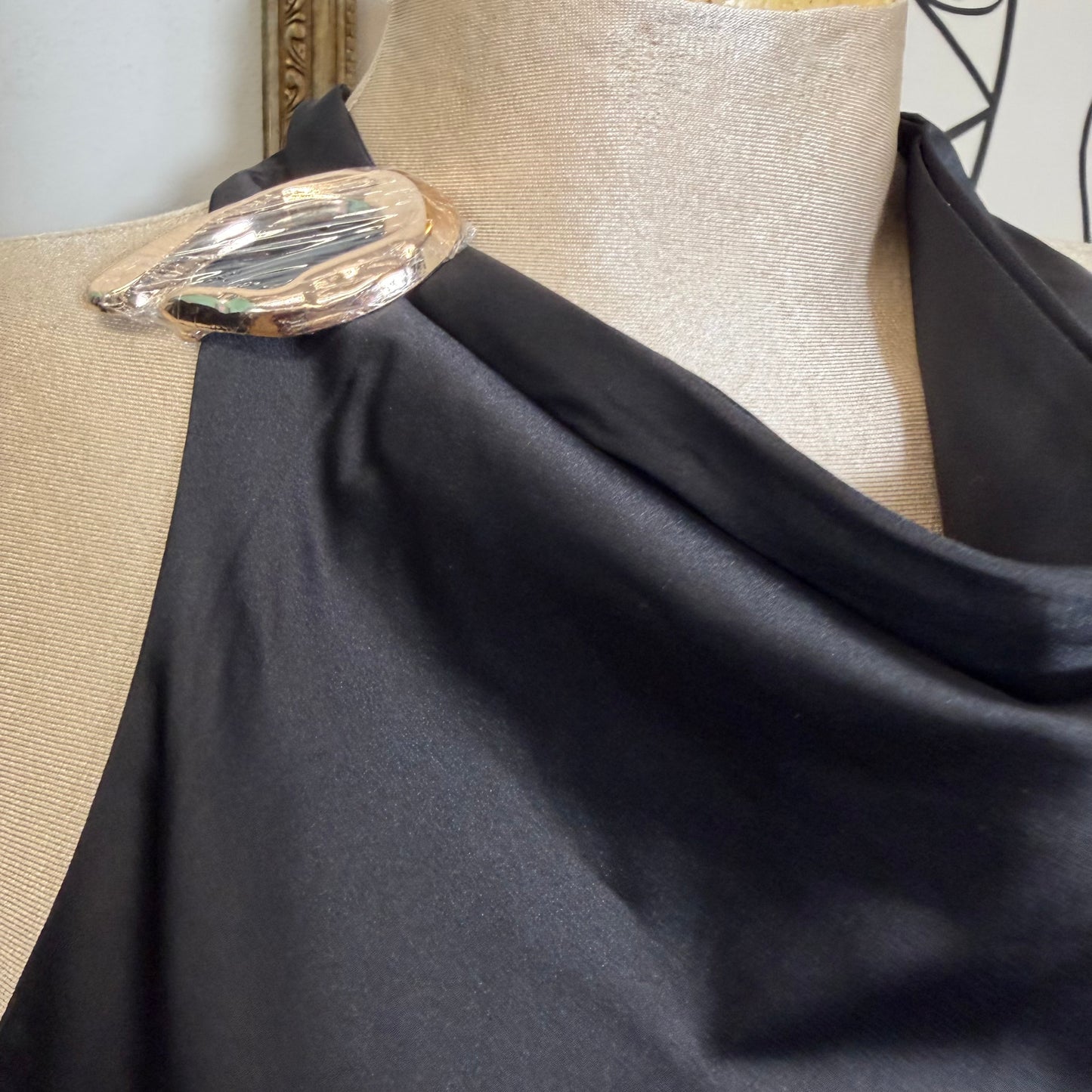 Halter Neck Satin Blouse-Black