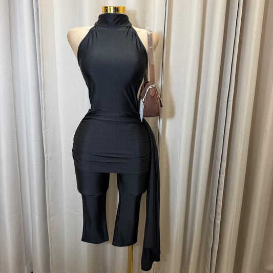 Mock Neck Capri Jumpsuit-Black