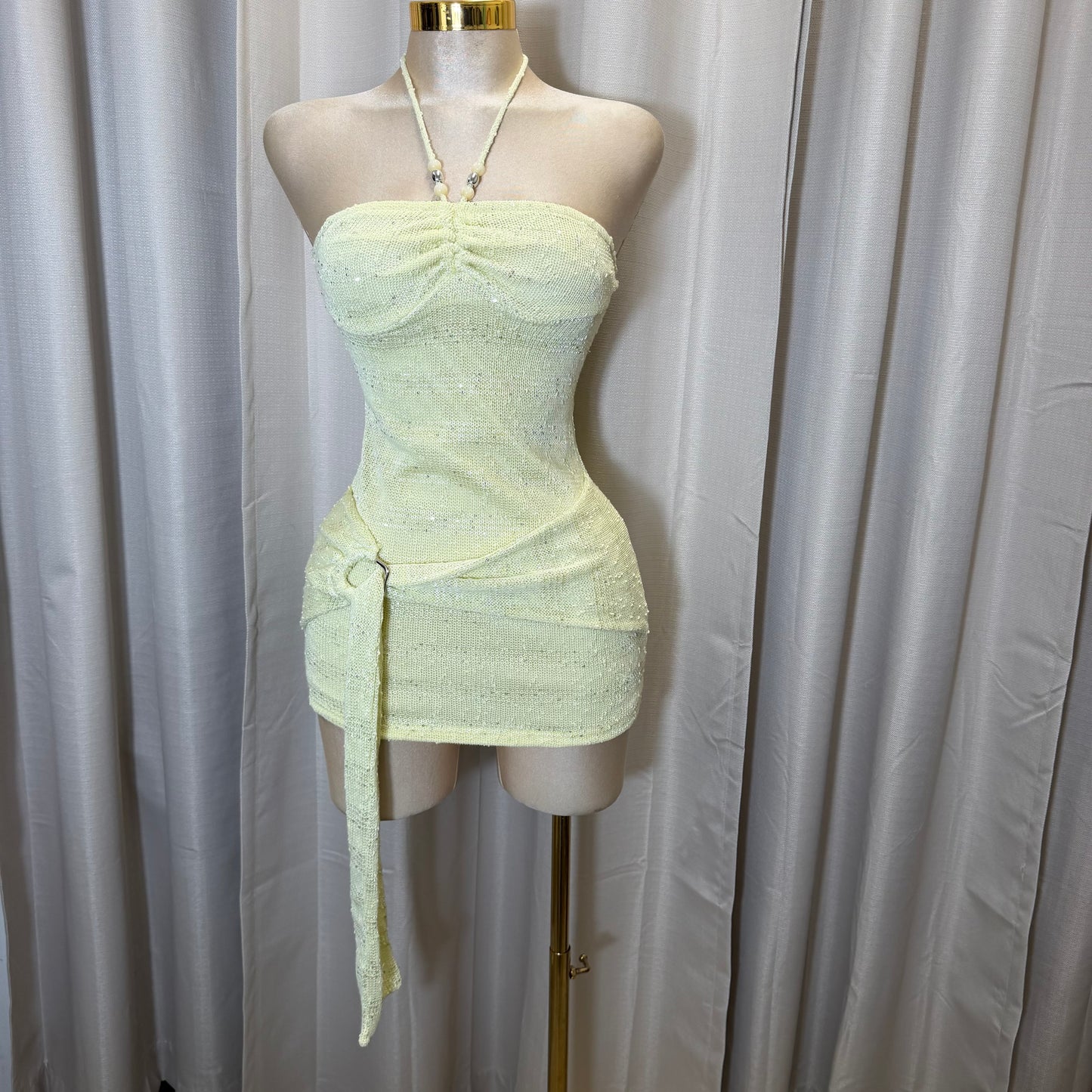 Halter Mini Dress with Front Detail-Lemon/Yellow