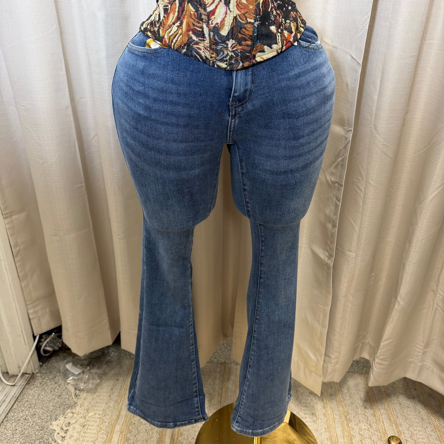 Flare Denim Black Pants-LT Blue