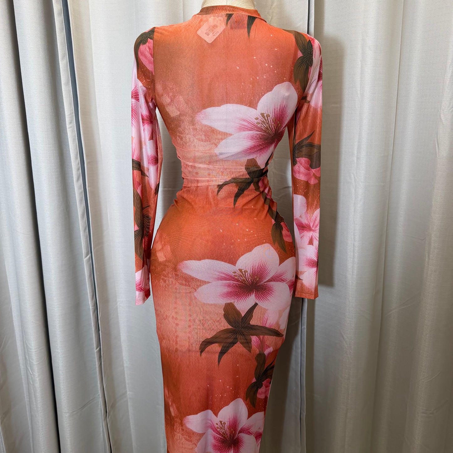 Rose Midi Mesh dress-Orange/ Pink combo