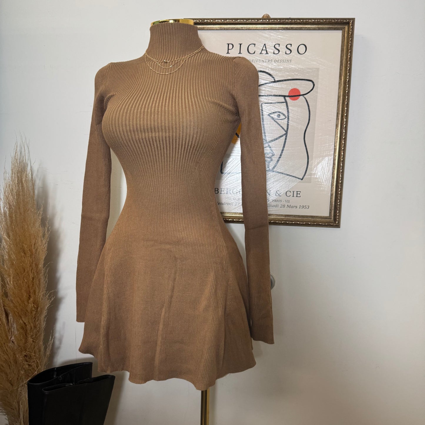 Long Sleeve Sweater Dress-Mocha