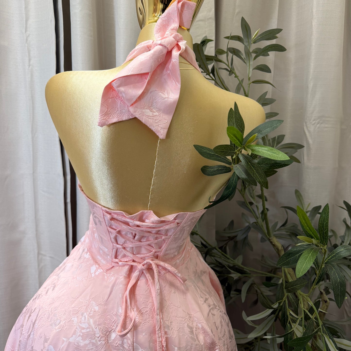 Halter neck Midi Dress-Baby Pink