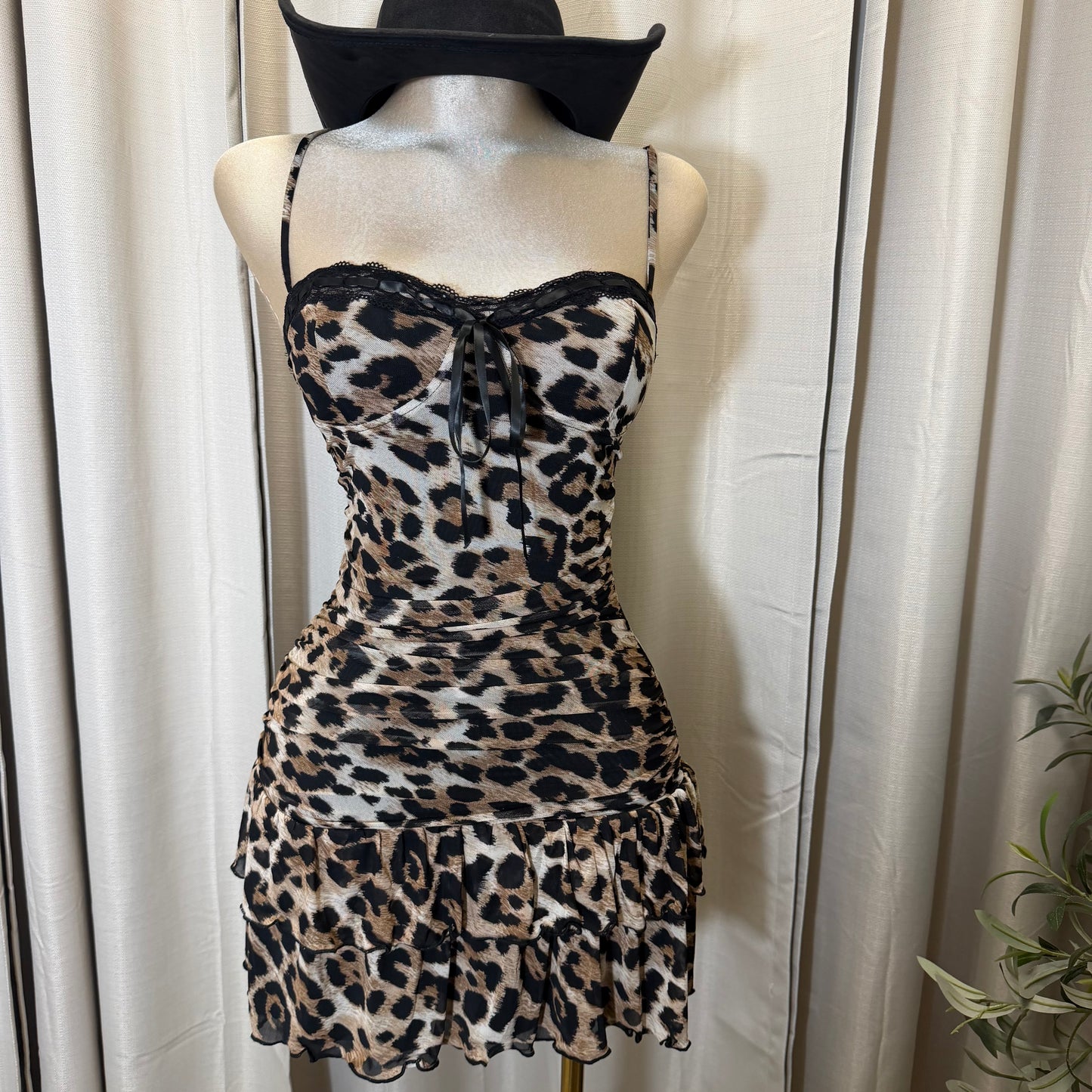 Ruffled Mini Cheetah Dress-Brown