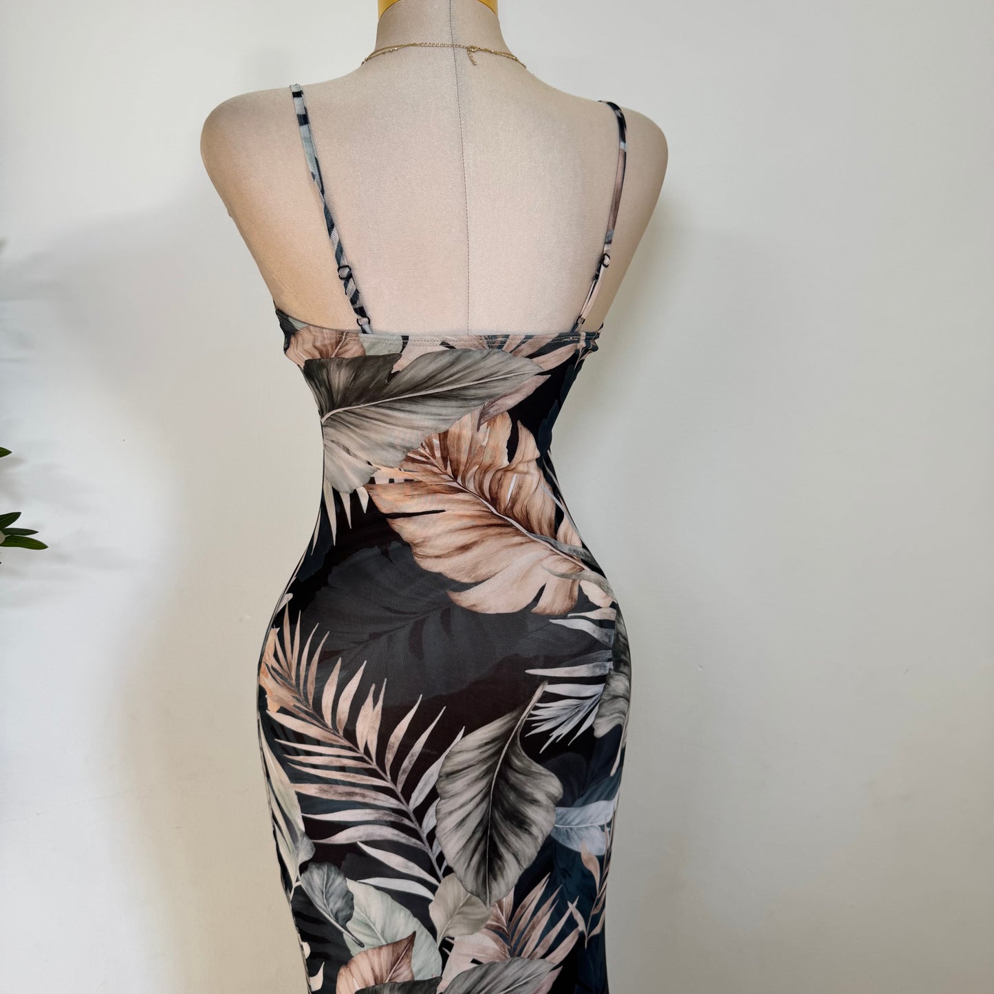 Palm Print Maxi Mermaid Dress-Green