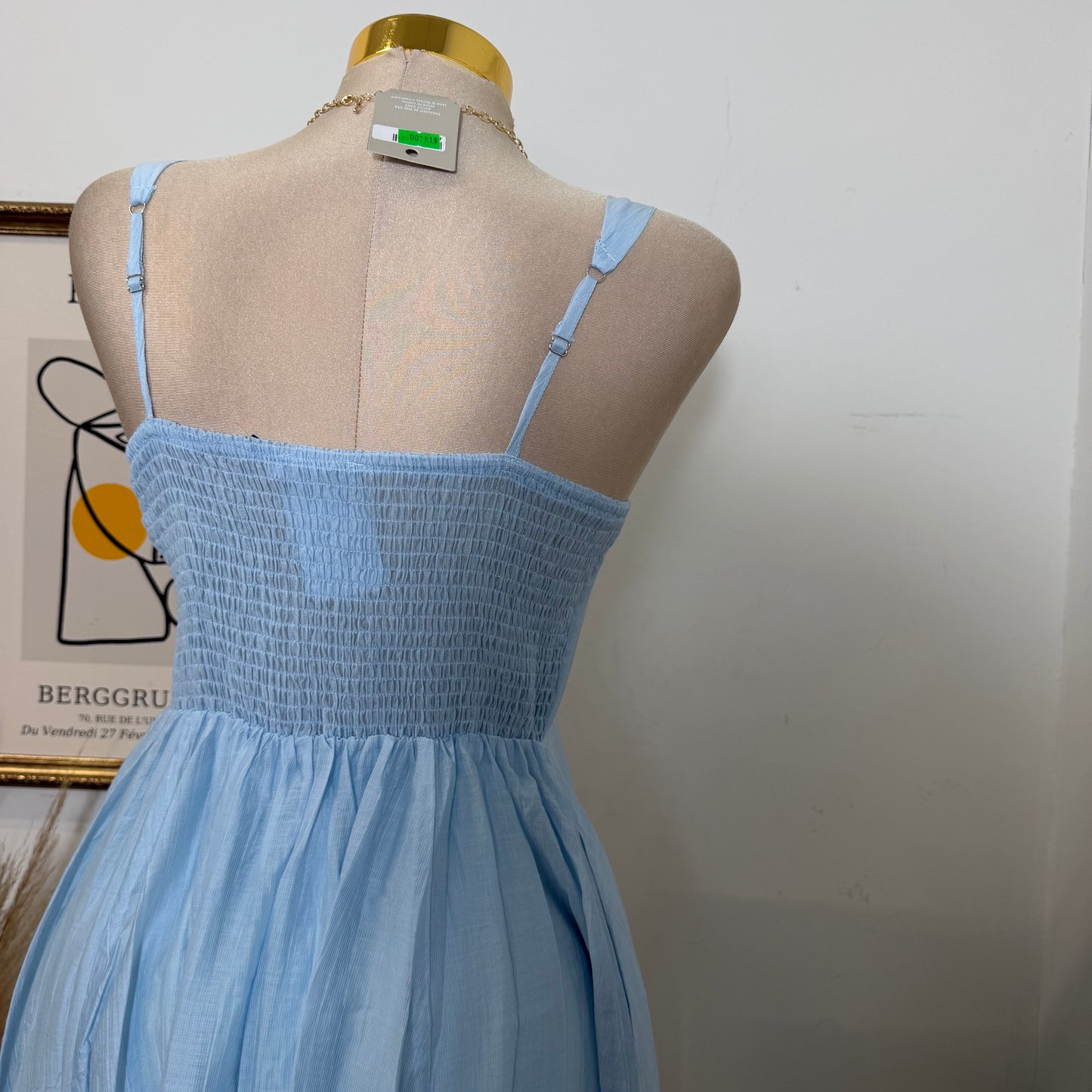 Square Neck Midi Dress-Blue