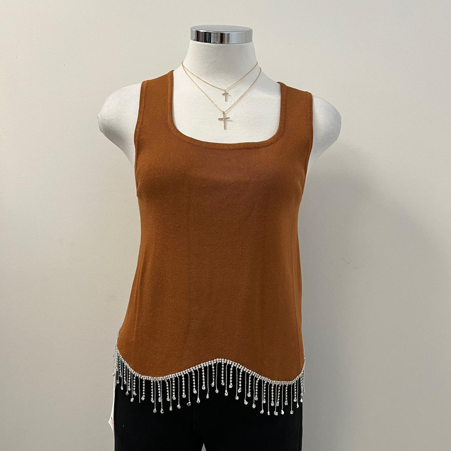 Irene Fringe Top -Coffee