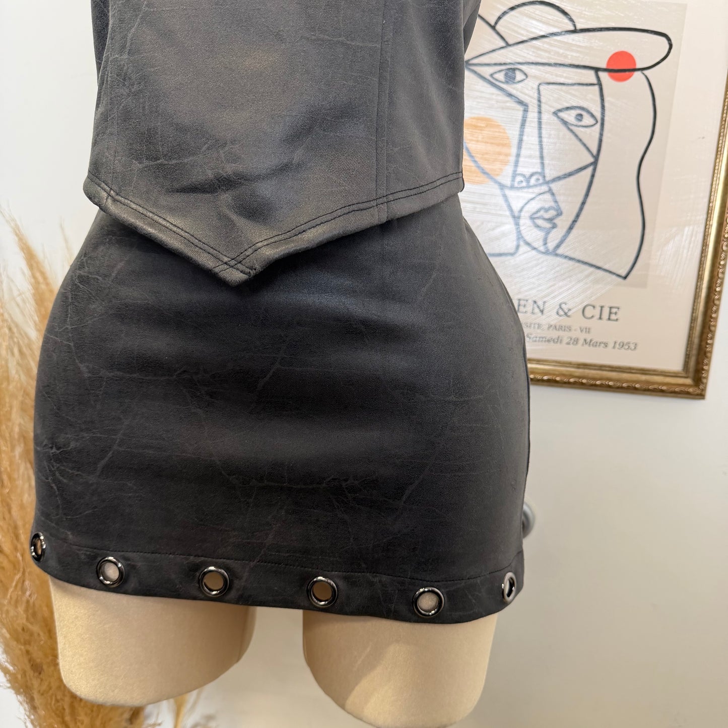 Halter Top and Mini Skirt Set with lace up back -Charcoal