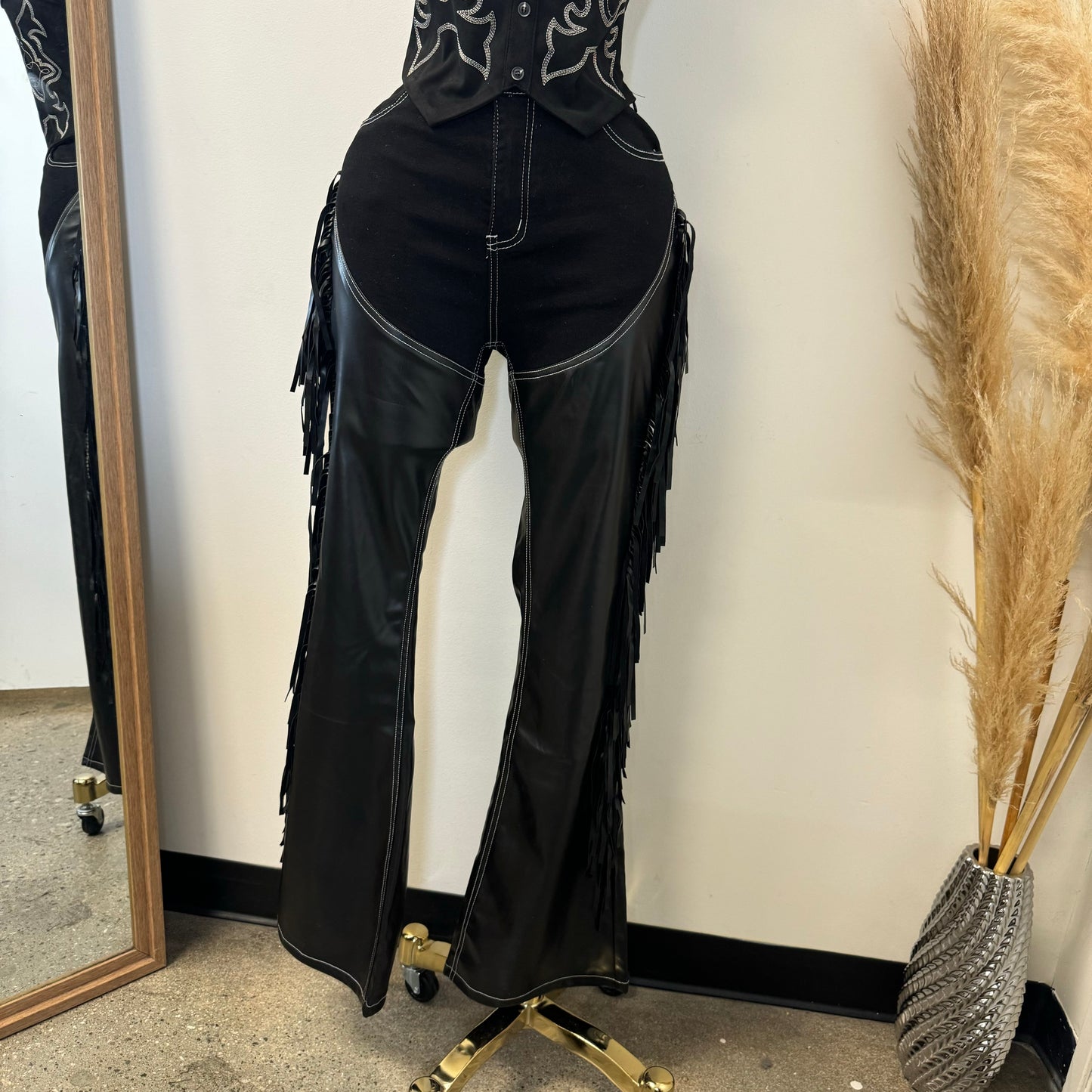 Chaps Fringe Pants -Black