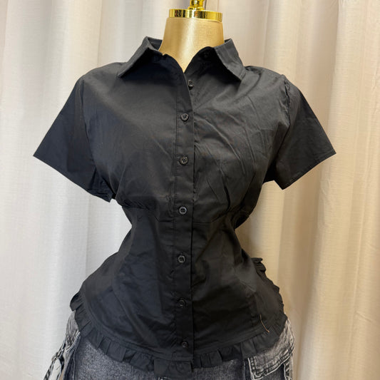 PL-Corset shoulder Top-Black