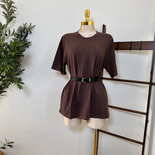 Rhinestone Oversized Top-Brown