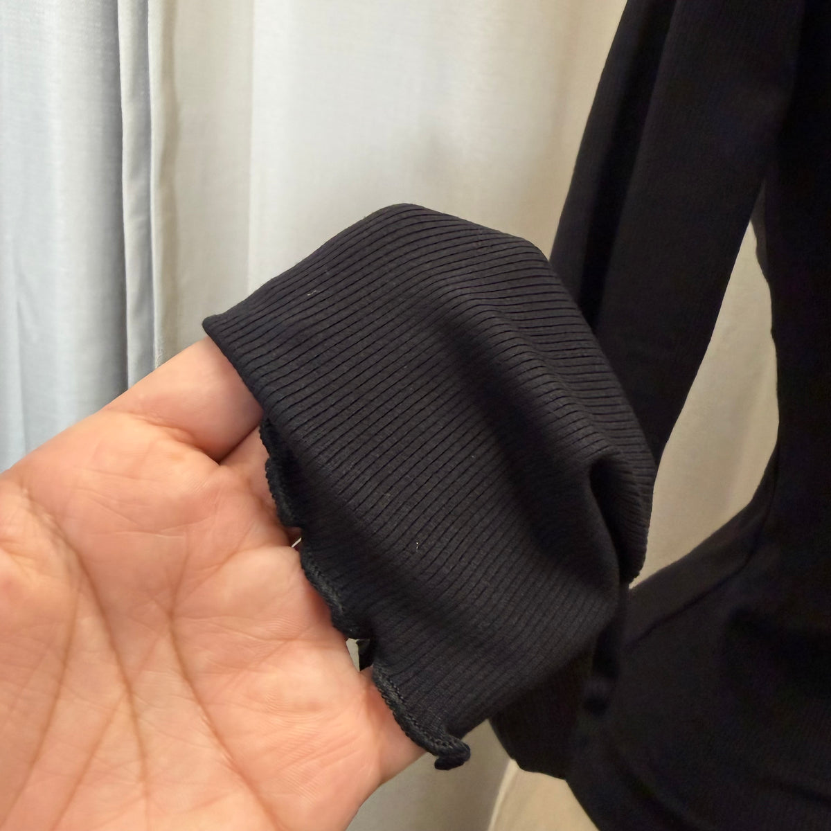 Long sleeve ribbed Lace Detail-Black
