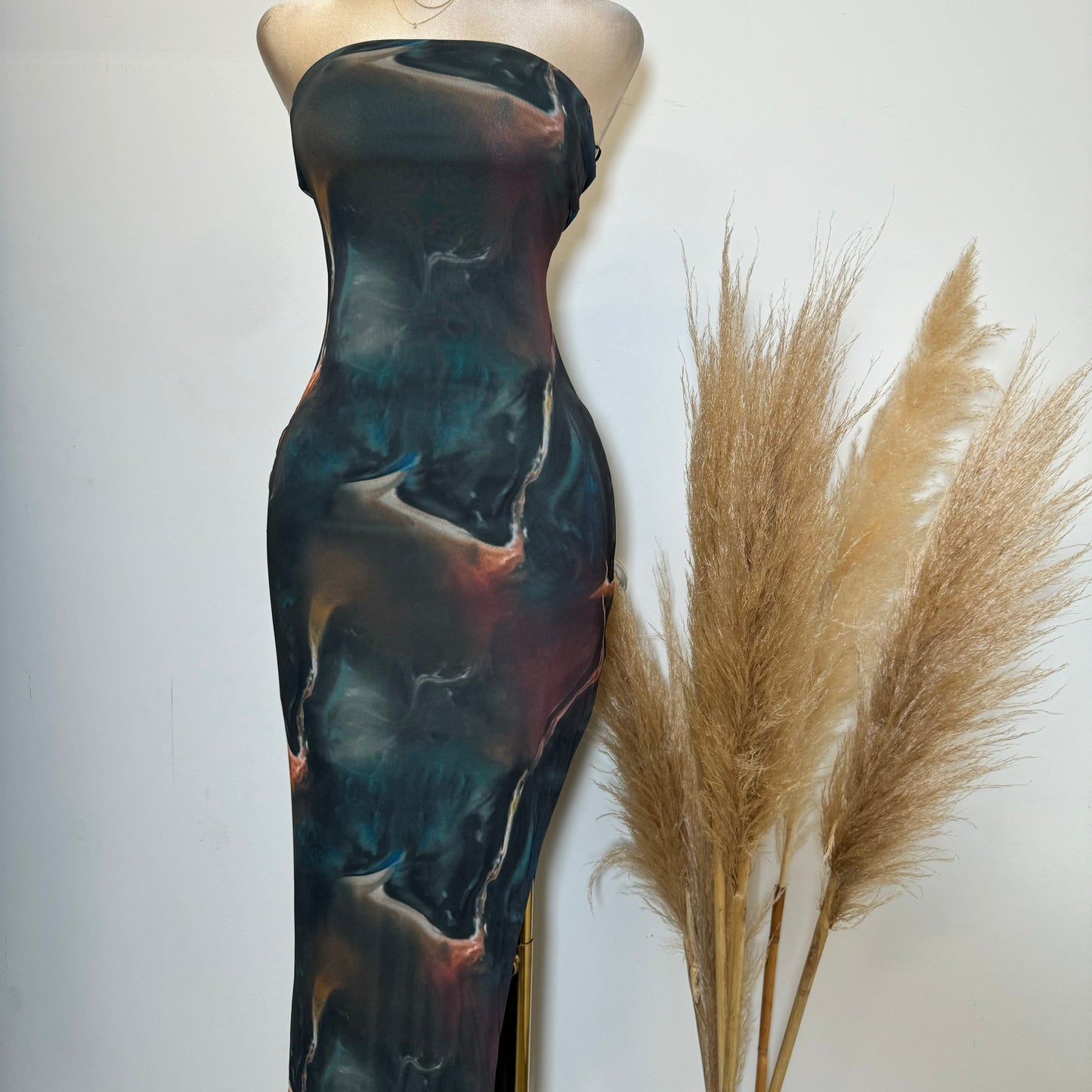 Tube Slit Maxi Dress-Multicolor