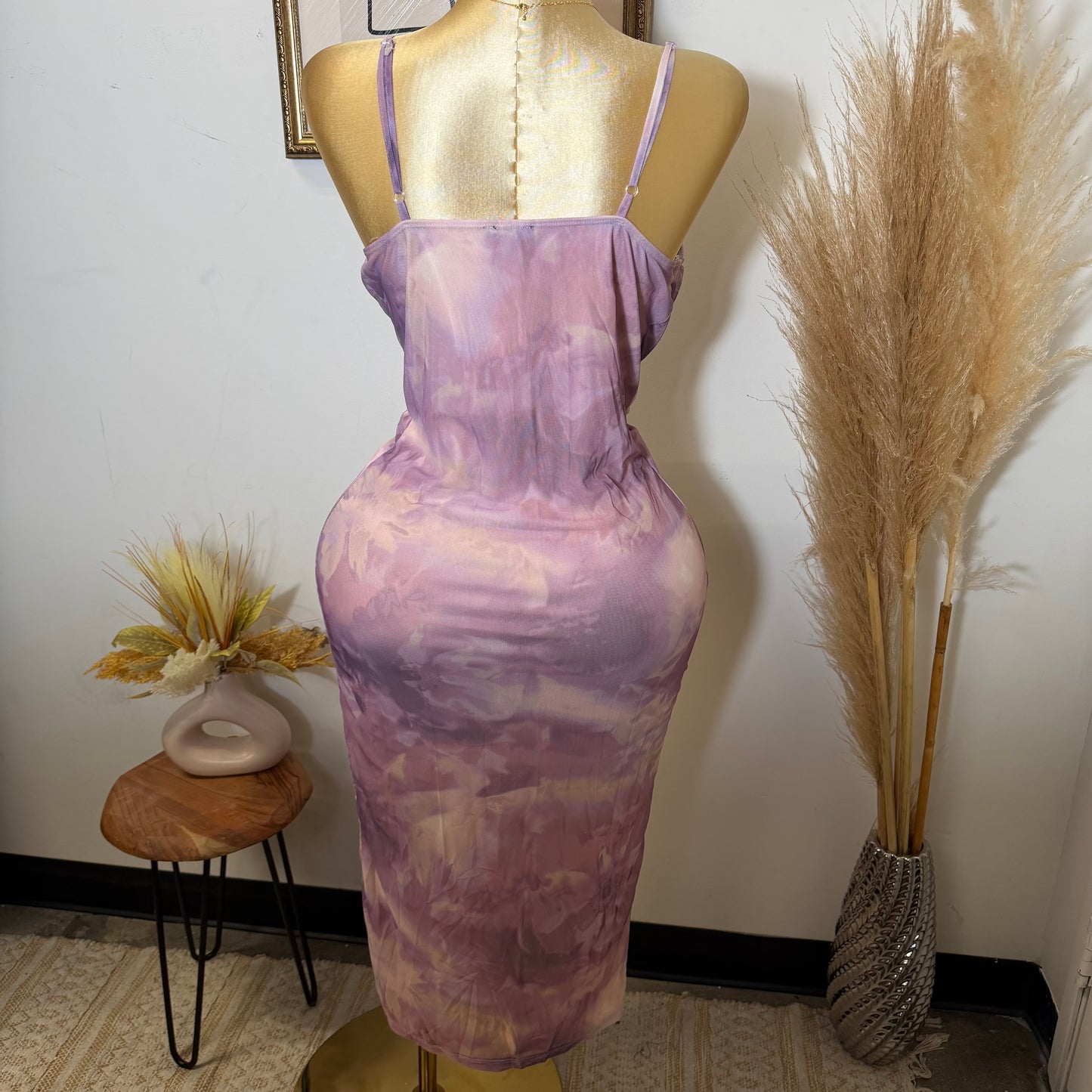 Drapped Cowl Neck Strappy Long Dress-Pink