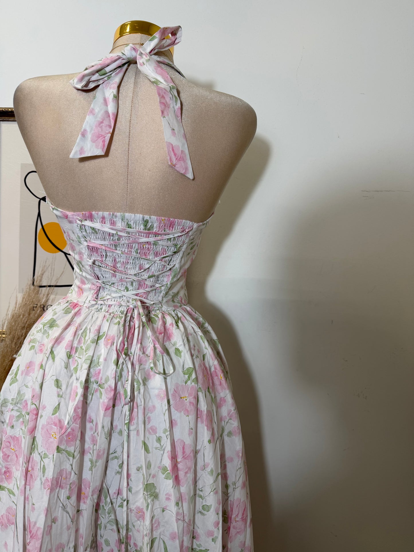 Halter corset Midi Dress-Pink