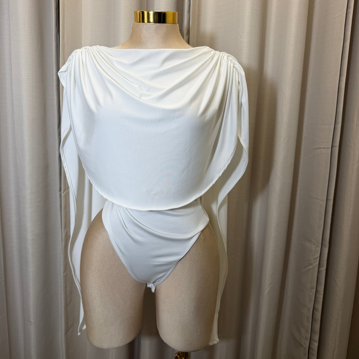 Draped Bodysuit Long sleeve-White