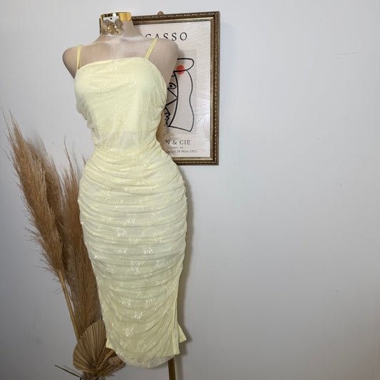 Lace Midi Dress Plus size -Baby Yellow