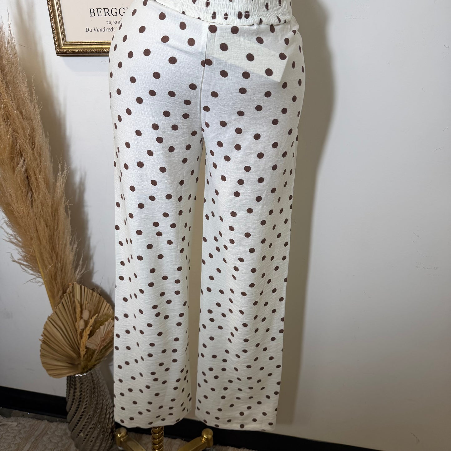 Polka Dot Strapless Wide leg Pant set-Ivory