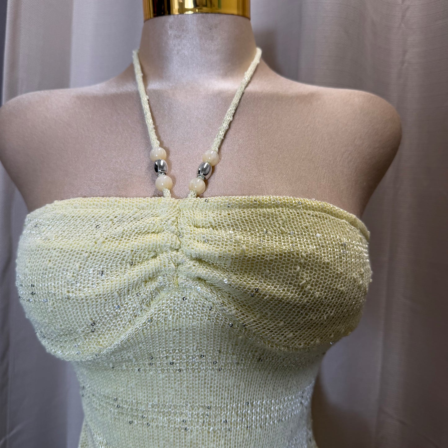Halter Mini Dress with Front Detail-Lemon/Yellow