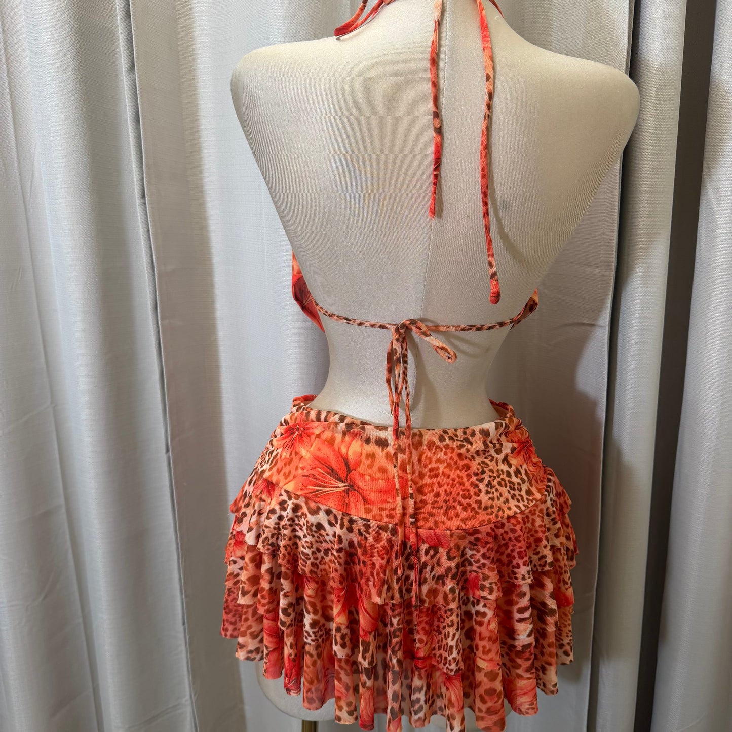 Floral halter open-Back Shirt set-Orange