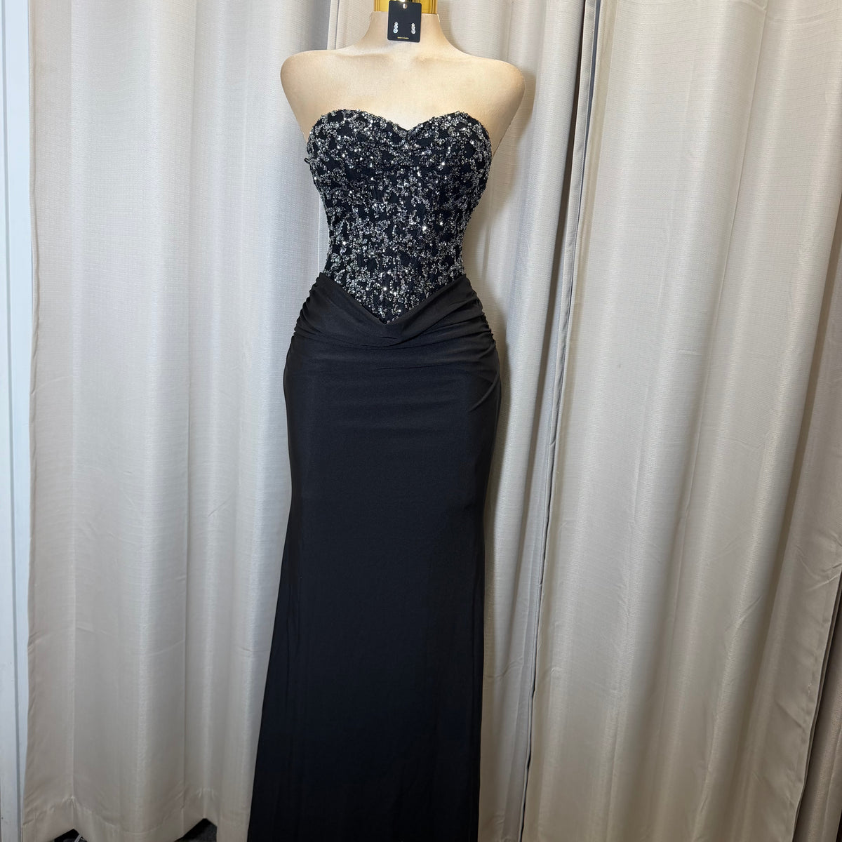 Sequin Lace with knit satin Dress-Black