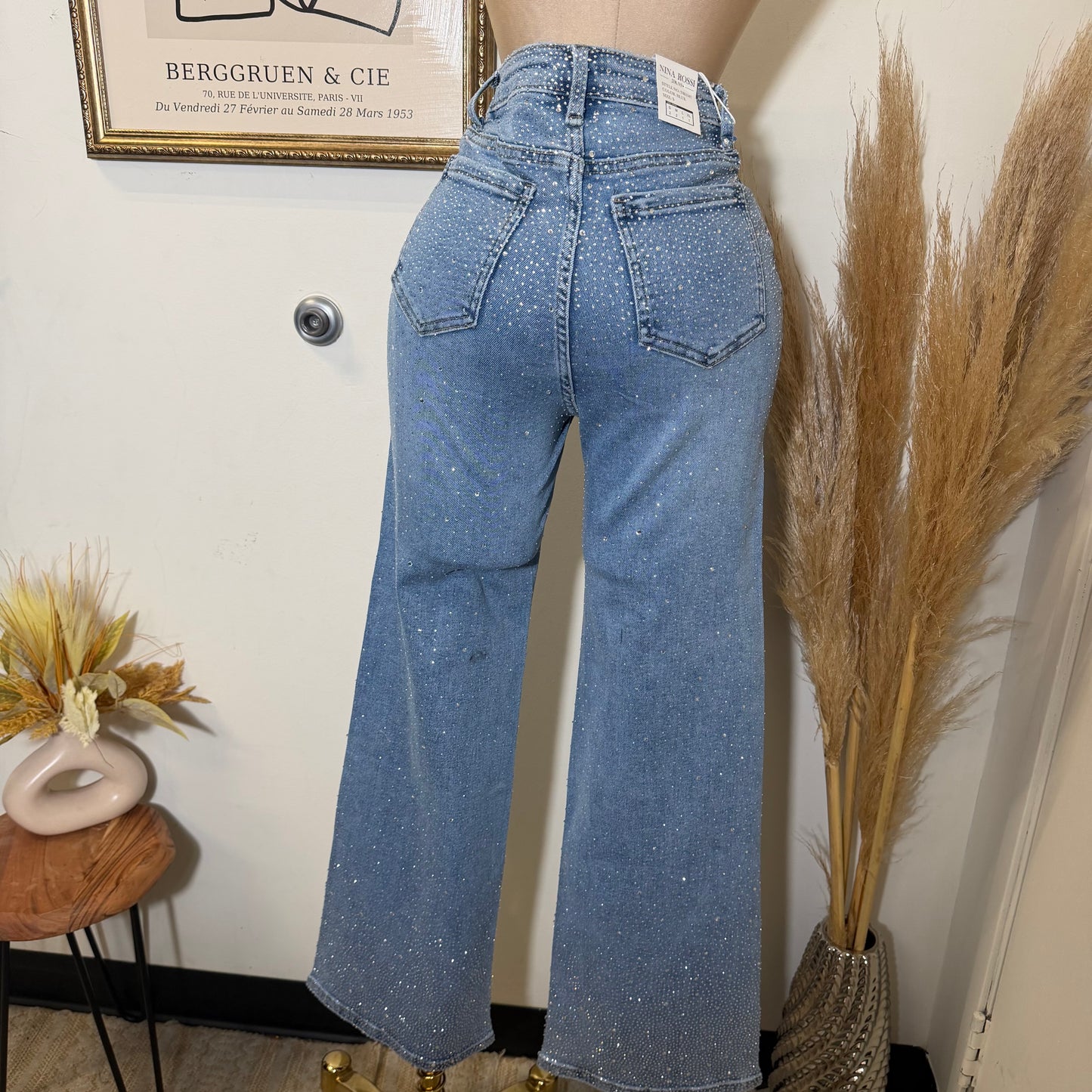 All eyes of me Rhinestones Jeans-Blue