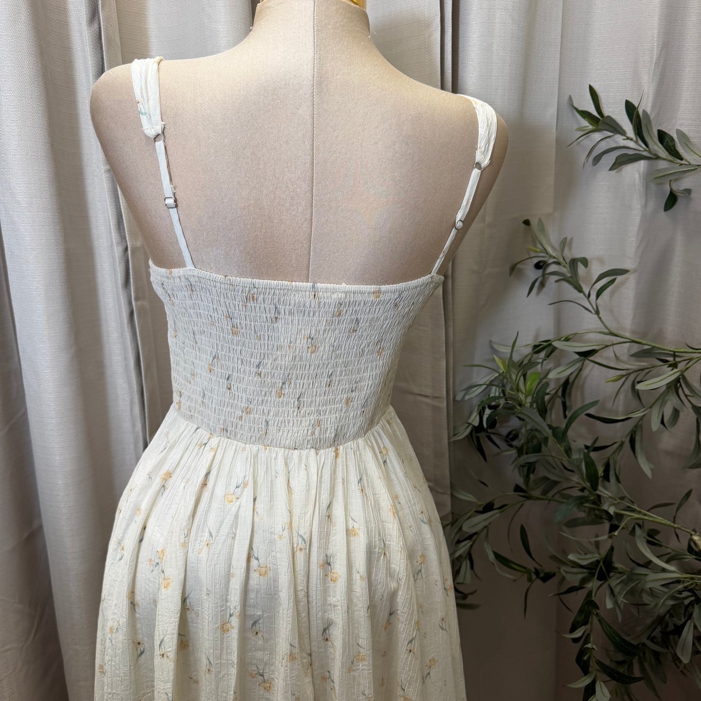 Floral Square Neck Midi Dress-Floral Print