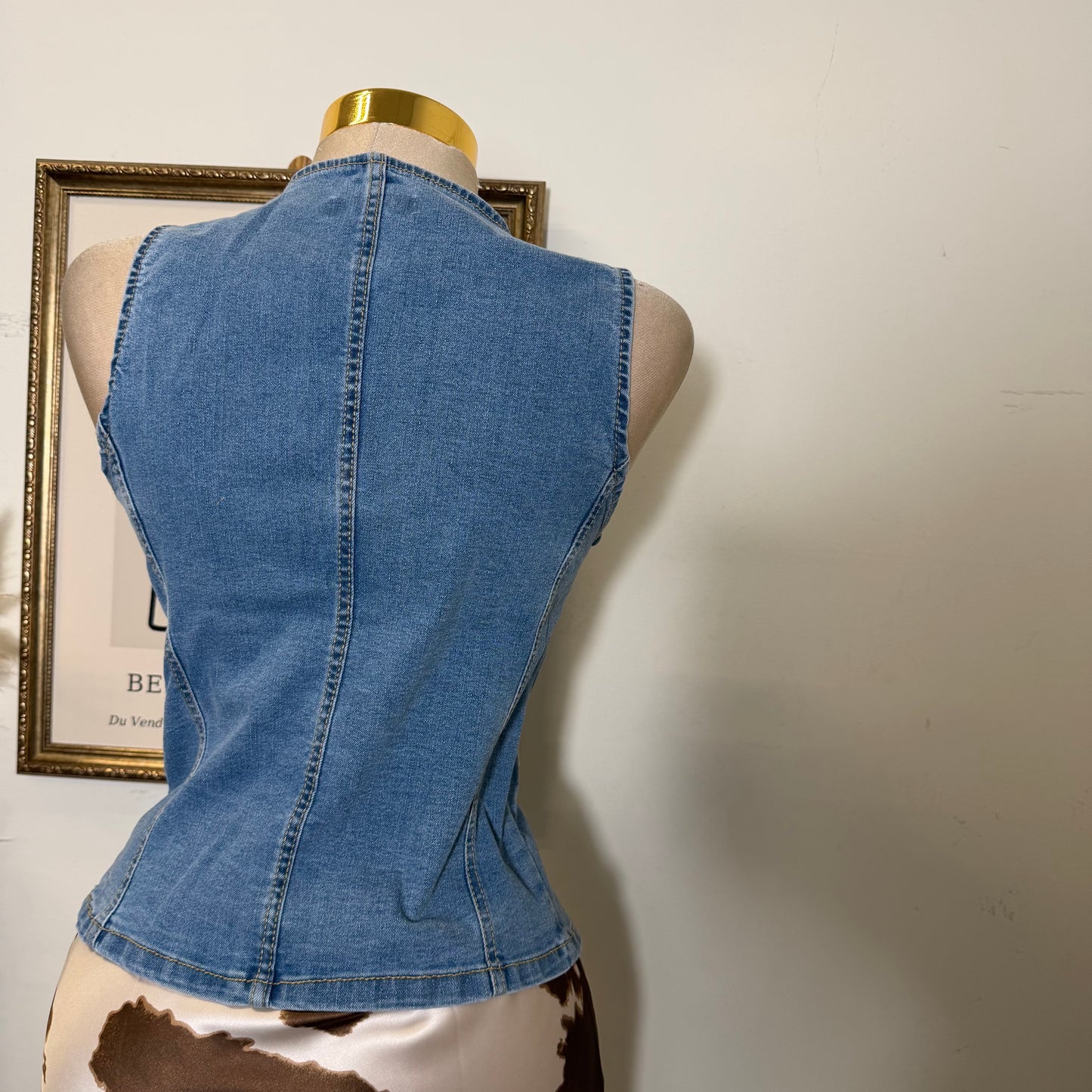 Crew Neck Denim Vest-LT Blue