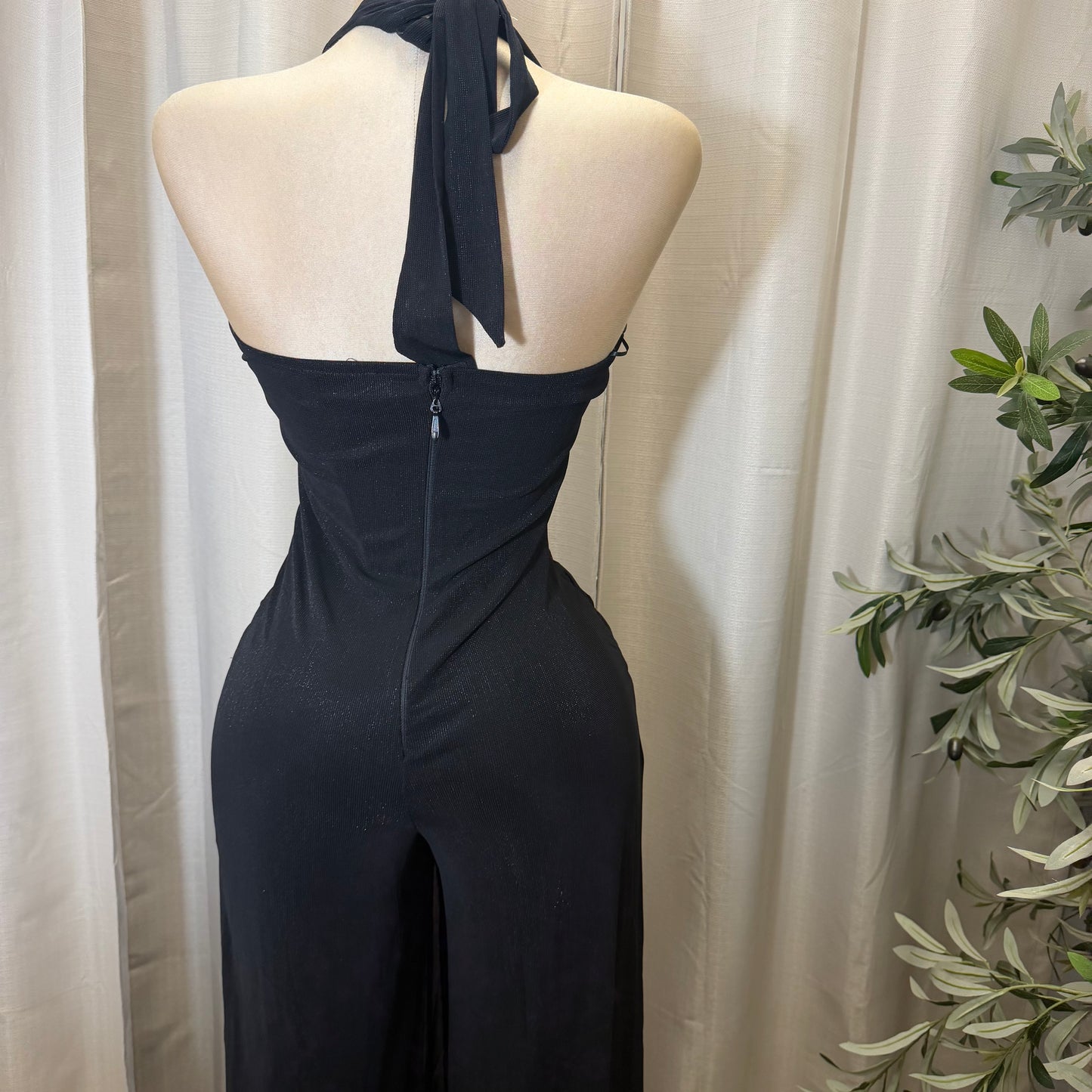 HALTER NECK WIRE WITH SASH JUMPSUIT-Black