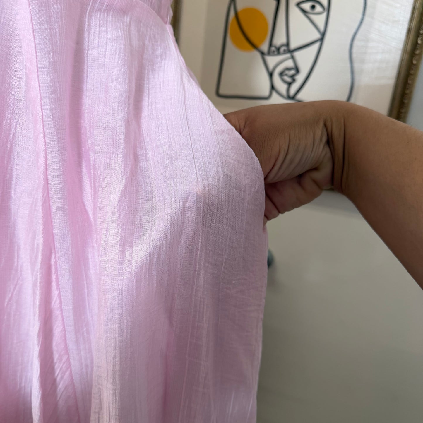 Square Neck Midi Dress-Pink